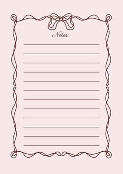 Note Sheet Template In Square Whimsical Hand Drawn Elegant Line Art Frame With Bow vector