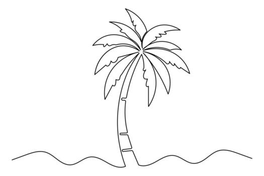 Minimalist design palm tree continuous one line drawing isolated outline sketch vector