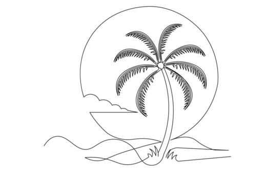 Palm tree isolated continuous one line drawing clean minimalist outline design vector