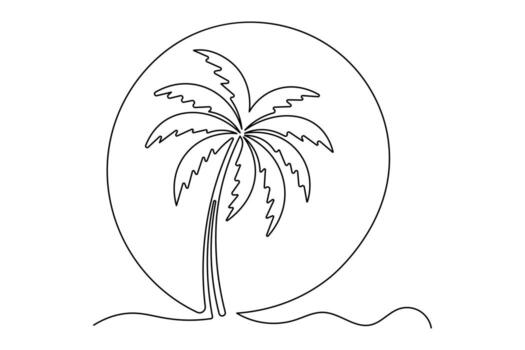 Minimalist palm tree outline continuous one line drawing isolated abstract art vector