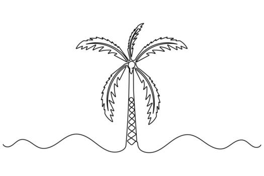 One line drawing palm tree minimalist style isolated abstract outline sketch vector