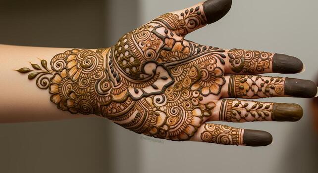 Intricate Mehndi Design on Woman Hand with Traditional Patterns photo