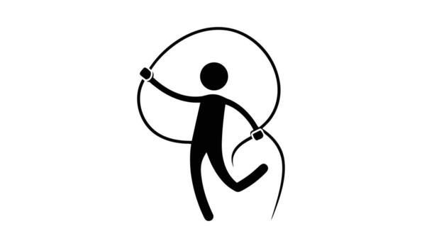 silueta de un persona saltando cuerda con un grande lazo vector