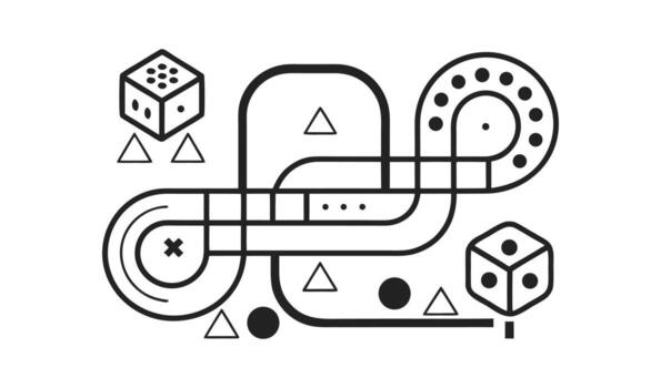 Abstract board game path with dice and geometric shapes vector