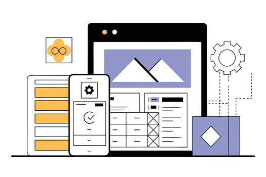 digital interfaz elementos con engranaje y infinito símbolo vector