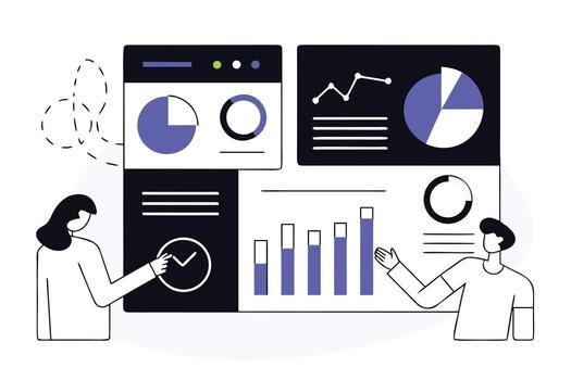People analyzing charts and graphs on screens data analysis vector