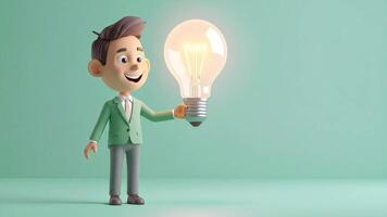 Karikatur Charakter halten ein hell die Glühbirne symbolisieren ein Neu Idee oder Innovation perfekt zum illustrieren Geschäft Kreativität und Problem lösen Konzepte video