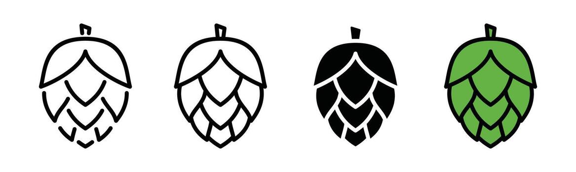 Hops fruit icons set. Hops icon in thin line and flat style with editable stroke on white background. Beer and brewing sign and symbol collection - illustration vector