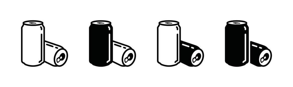 Soda can icons in thin line and flat style with editable stroke on white background. Soda cans icons set. Beverage, beer and brewing sign and symbol - illustration vector