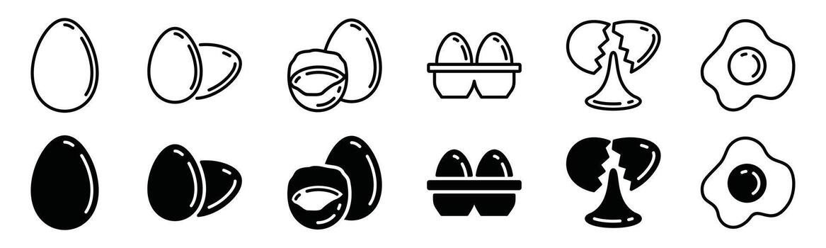 Egg icons set with editable stroke. Easter, cooking egg, box, broken, sunny side up, omelet, fried egg symbol - illustration vector