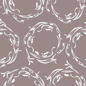 decorativo sin costura modelo de blanco orejas de trigo doblada dentro círculos en un gris antecedentes vector