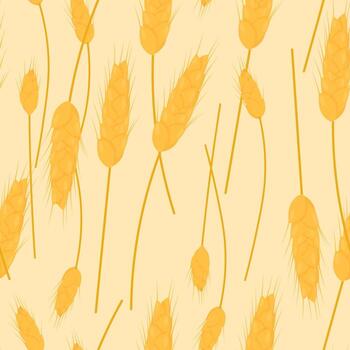 Seamless pattern of wheat ears on a light yellow background vector