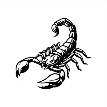 Detailed Black and White Scorpion Illustration with Sharp Claws and Segmented Tail. vector