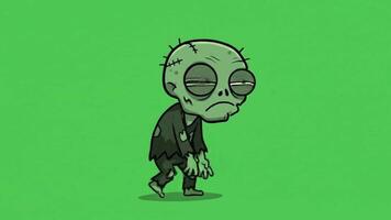 dibujos animados zombi caminando en verde pantalla animación video