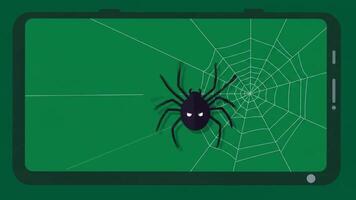 animerad läsplatta visning Spindel och webb på grön bakgrund video