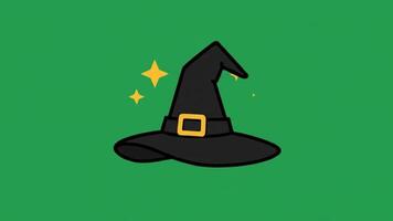 Animated Witch Hat and Star Graphics on Green Background Loop video