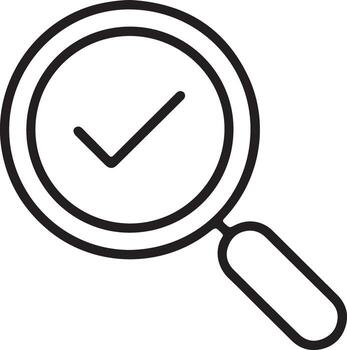Magnifying glass with a check mark symbolizing successful search or verification vector