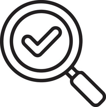 Magnifying glass with a checkmark inside symbolizing verification and search success vector