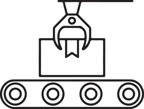 robótico brazo cosecha arriba un caja en un transportador cinturón en un fábrica vector