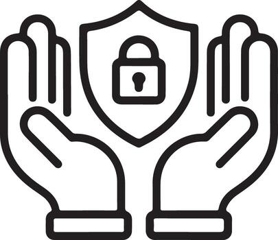 Hands holding a shield with a lock symbolizing protection and security vector