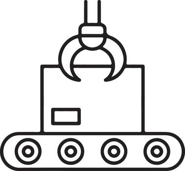 robótico brazo levantamiento un caja en un transportador cinturón en un fábrica vector