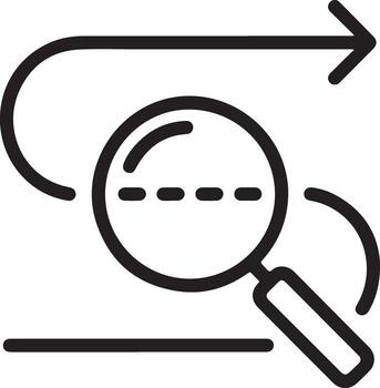 Magnifying glass examining a data analysis graph with arrow indicating progress vector