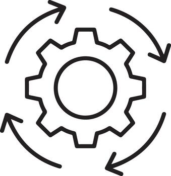 Circular arrows around a gear symbolizing a continuous process or workflow vector