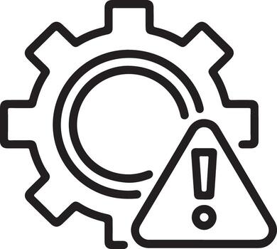 Gear with warning sign icon representing mechanical error or problem vector