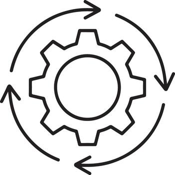 Circular arrows around a single gear symbolizing process and workflow vector