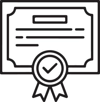 Simple line art icon of a certificate with a checkmark seal vector