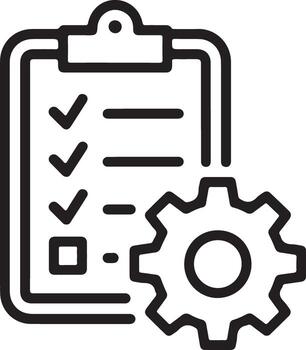 Checklist on clipboard with gear icon representing process and tasks vector