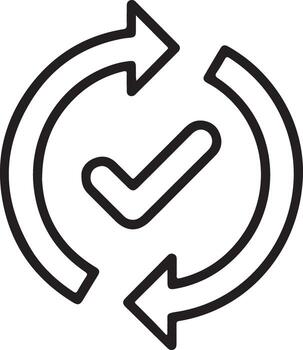 Circular arrows with a check mark inside symbolizing completion and process vector