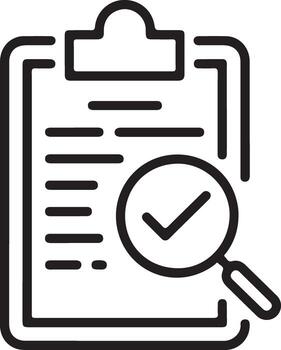 Clipboard with checklist and magnifying glass showing a checkmark vector