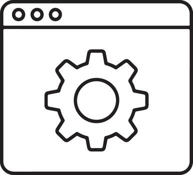contorno icono de un computadora ventana con un engranaje símbolo representando ajustes o configuración vector