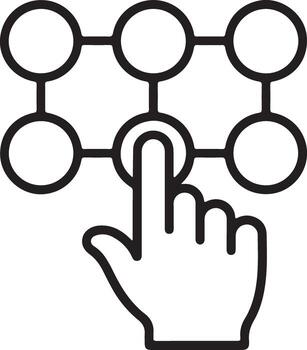 Hand touching a pattern lock grid on a digital screen vector