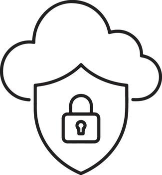 Cloud security shield with padlock icon for data protection vector