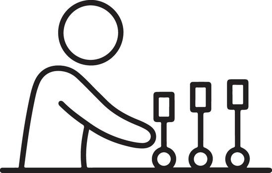 sencillo línea Arte icono de un persona operando múltiple palancas o interruptores en un controlar panel vector