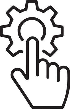 Hand cursor clicking on a gear icon representing settings or configuration options vector