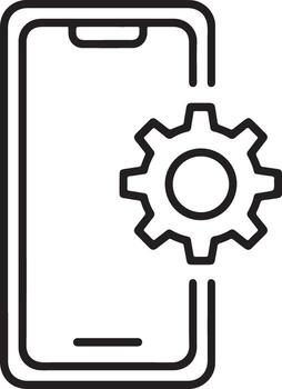 moderno teléfono inteligente contorno con un engranaje icono representando ajustes y personalización opciones vector