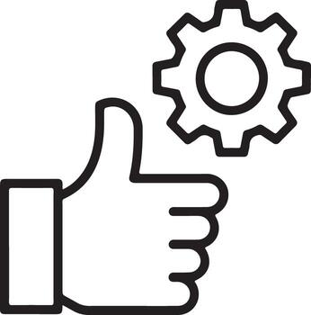 Thumbs up gesture with a gear icon symbolizing good quality and efficient mechanical engineering services vector