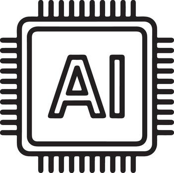 Stylized outline illustration of a microchip with the letters ai representing artificial intelligence technology vector
