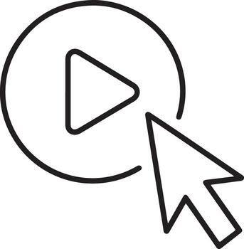Simple line icon of a play button inside a circle with a cursor arrow pointing to it vector