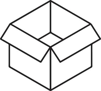Simple isometric line art illustration of an open empty cardboard box ready for packing vector