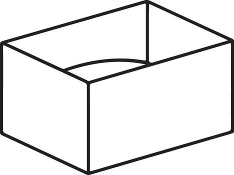 Simple isometric line drawing of an open rectangular box with a curved bottom vector