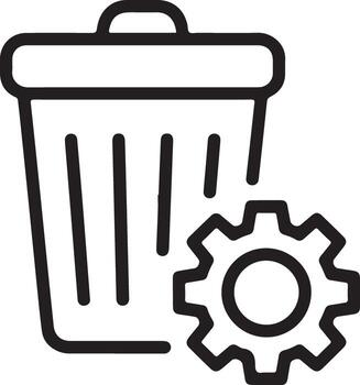 Simple line art icon of a trash can next to a gear representing deletion or reset options vector