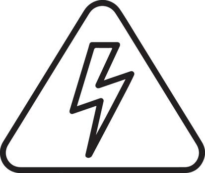 Black and white outline of a triangular warning sign with a lightning bolt symbol inside vector