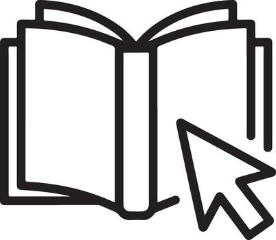 abierto libro icono con un computadora cursor indicando en línea aprendizaje o digital educación vector