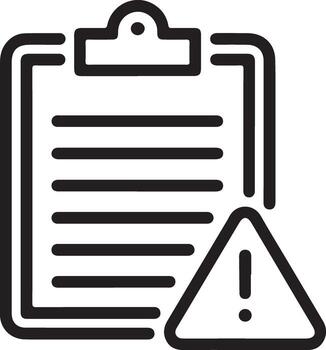 Clipboard with lines of text and a warning triangle icon indicating an alert or important notice vector