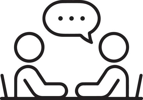 Two people having a conversation with a speech bubble above them representing communication vector