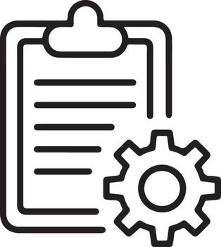 Clipboard with checklist and gear icon representing task management and operational efficiency vector